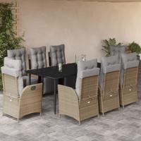 9-delige Tuinset met kussens poly rattan gemengd beige