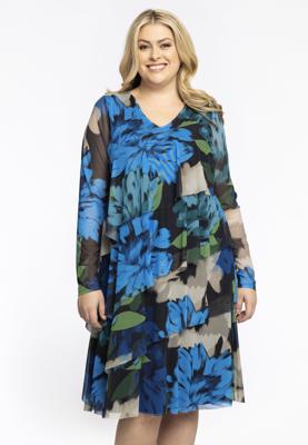 Yoek Jurk met ruches | Blauw | Maat 58/60