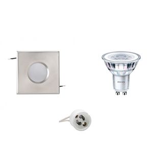 LED Spot Set - Aigi - GU10 Fitting - Waterdicht IP65 - Inbouw Vierkant - Mat Chroom - 82mm - Philips - CorePro 840 36D - 3.5W - Natuurlijk Wit 4000K