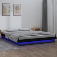 Bedframe LED massief hout zwart 150x200 cm King Size - thumbnail