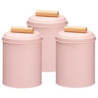 Voorraadpot / koekjes bewaarblik Bart - 3x - 14 x 20 cm - metaal - roze - keuken voorraadpotten