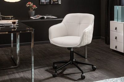 In hoogte verstelbare bureaustoel EUPHORIA wit met decoratieve stiksels - 40868