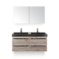 Seville Badmeubelset 120 cm - 4 laden Craft Oak - Wastafel Lucca Dubbel - met Spiegel - Variant 2