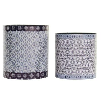 Afvalemmer DKD Home Decor Blauw Wit Hout Canvas Vintage
