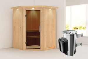 Karibu | Nanja Sauna met Dakkraag | Antracietglas | Kachel 3,6 kW Geïntegreerde Bediening
