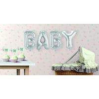 Opblaasletters - BABY geboorte - ballonnen - zilver - 36 cm