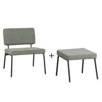 Bronx71 Scandinavische fauteuil en hocker Espen groen gerecyclede stof - thumbnail