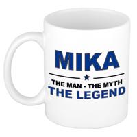 Mika cadeau mok - man myth legend - naam koffiemok / beker - wit en blauw - 300 ml
