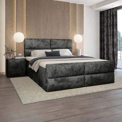 OP=OP Vaste Boxspring Croco - 180 x 200 Velvet Antraciet |Incl. Voetbord