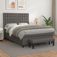 Boxspring met matras kunstleer grijs 140x190 cm