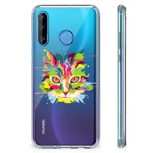 Huawei P30 Lite Stevig Bumper Hoesje Cat Color