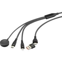 Renkforce RF-6691602 USB-laadkabel USB 2.0 USB-A stekker, USB-C stekker, Apple Lightning stekker, USB-C stekker, Magnetische connector 1.20 m Zwart Stoffen