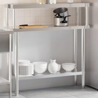 VidaXL Keukenwerktafel met bovenschap 110x30x120 cm roestvrij staal