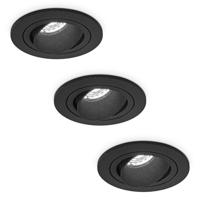 Set van 3 Philadelphia LED inbouwspots - Dimbaar - Incl. GU10 - 6500K - 4 Watt - Zwart - Kantelbaar - IP20 voor binnen - Rond