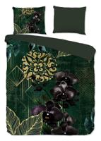 Good Morning Dekbedovertrek "orchideeen en gouden elementen" - Groen - (240x200/220 cm) - Katoen