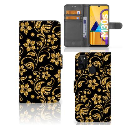 Samsung Galaxy M21 | M30s Hoesje Gouden Bloemen | Portemonnee hoesje Samsung Galaxy M21 | M30s Hoesje Gouden Bloemen | Portemonnee hoesje