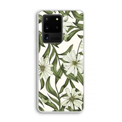 Wit bloemenpatroon: Samsung Galaxy S20 Ultra Transparant Hoesje