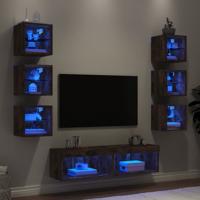 8-delige tv-wandmeubelset met LED bewerkt hout gerookt eiken