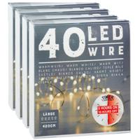 Draadverlichting lichtsnoer - 4x - 240 cm - 40 leds - warm wit - batterij - timer - kerstverlichting