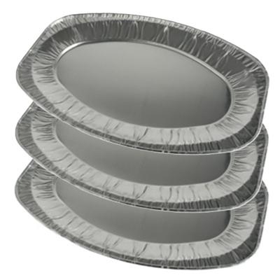 Aluminium BBQ/verjaardag/hapjes serveerschalen - zilver - 3x stuks - 43 x 28 cm - wegwerp