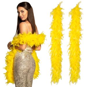 Carnaval verkleed boa met veren - 2x - geel - 180 cm - 50 gram - Glitter and Glamour