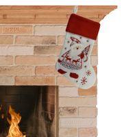 Decoratie kerstsok wit/rood pluche 45 cm kerstversiering - thumbnail