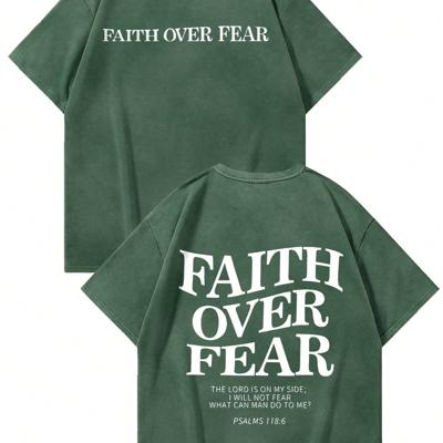 Bon&Bon Men's Letter Print Loose Fit Cotton T-Shirt - Black Dark Green / S