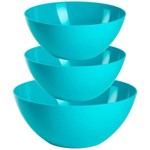 Plasticforte voedsel serveer schalen set - 3x stuks - blauw - kunststof - Dia 23 en 26 cm