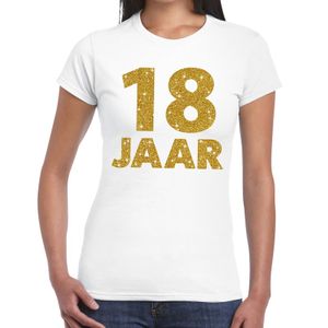 18 jaar goud glitter verjaardag kado shirt wit voor dames