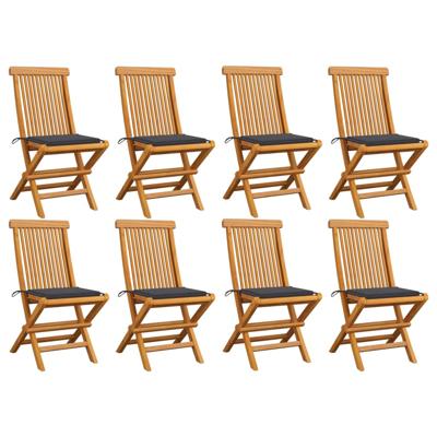 Tuinstoelen 8 st met antracietkleurige kussens massief teakhout