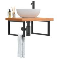 Badkamer wandschap staal en massief beukenhout