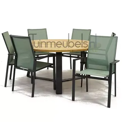 Tuinstoel Delia amandel hoge rug met Basso 160 cm teaktafel