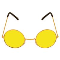 Gele hippie flower power zonnebril met ronde glazen - thumbnail