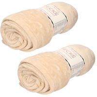 2x stuks flanellen/fleece polyester deken/plaid beige 150 x 200 cm