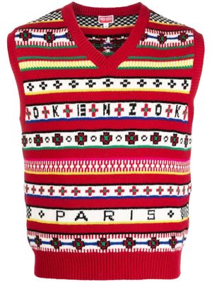 Kenzo débardeur en maille fair isle à col v - Rouge