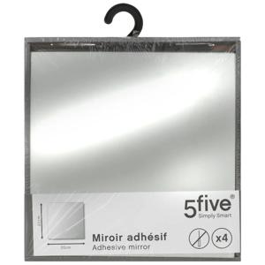 5Five Plak spiegels tegels - 4x stuks - glas - zelfklevend - 20 x 20 cm - vierkantjes - muur/deur/wand   -
