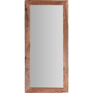 Spiegel/wandspiegel - teak hout - bruin - rechthoek - 100 x 70 cm