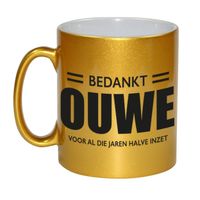 Bedankt ouwe voor de halve inzet pensioen mok / beker goud afscheidscadeau 330 ml - thumbnail