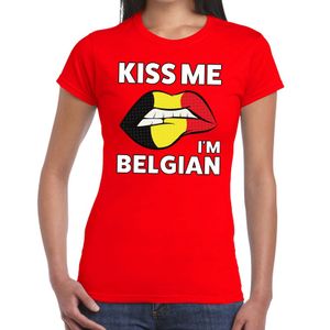 Kiss me I am Belgian t-shirt rood dames