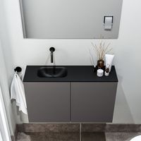 Zaro Polly toiletmeubel 80cm donkergrijs met zwarte wastafel zonder kraangat links - thumbnail