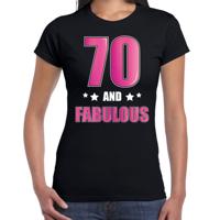 70 and fabulous verjaardag cadeau t-shirt - zwart - roze letters - dames - 70ste verjaardag