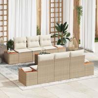 7-delige tuinset met kussens in beige poly rattan en acacia