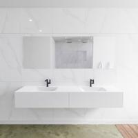 Mondiaz Lagom Cloud White badmeubel wit mat 200 cm 2 lades solid surface dubbele spoelbak 2 kraangaten - thumbnail