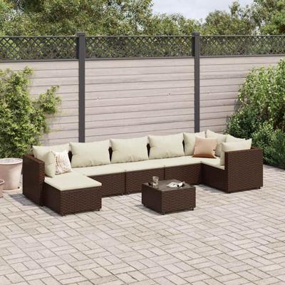 8-delige Loungeset met kussens poly rattan bruin