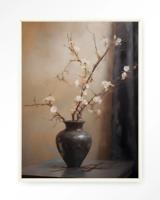 Urban Cotton Wandkleed 'Light Blossom Vase' 80 x 110cm in Floating Frame - off white