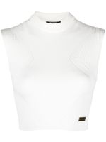 Balmain haut crop en maille à plaque logo - Blanc