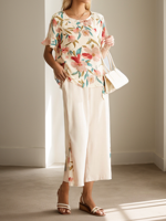 Women's Floral Printed Two Piece Sets Summer Bell Sleeves V Neck 2 Piece Sets - thumbnail