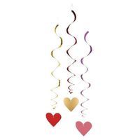 Hartjes hangdecoratie rood, roze, goud 9x stuks Valentijn versiering - Hangdecoratie - thumbnail