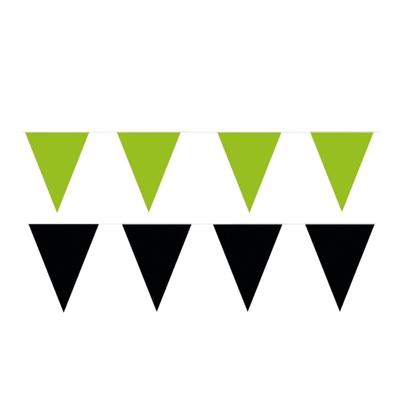 Feest versiering punt vlaggetjes pakket - 80 meter - groen en zwart - slingers / vlaggenlijnen