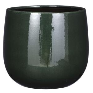 Mica Decorations Plantenpot/bloempot - keramiek - donkergroen glans/spotted- D26/H24 cm